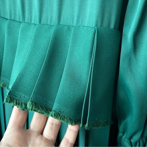 KHAITE Cara Pleated Stepped-Hem Satin Dress in Green - Picture 9 of 16